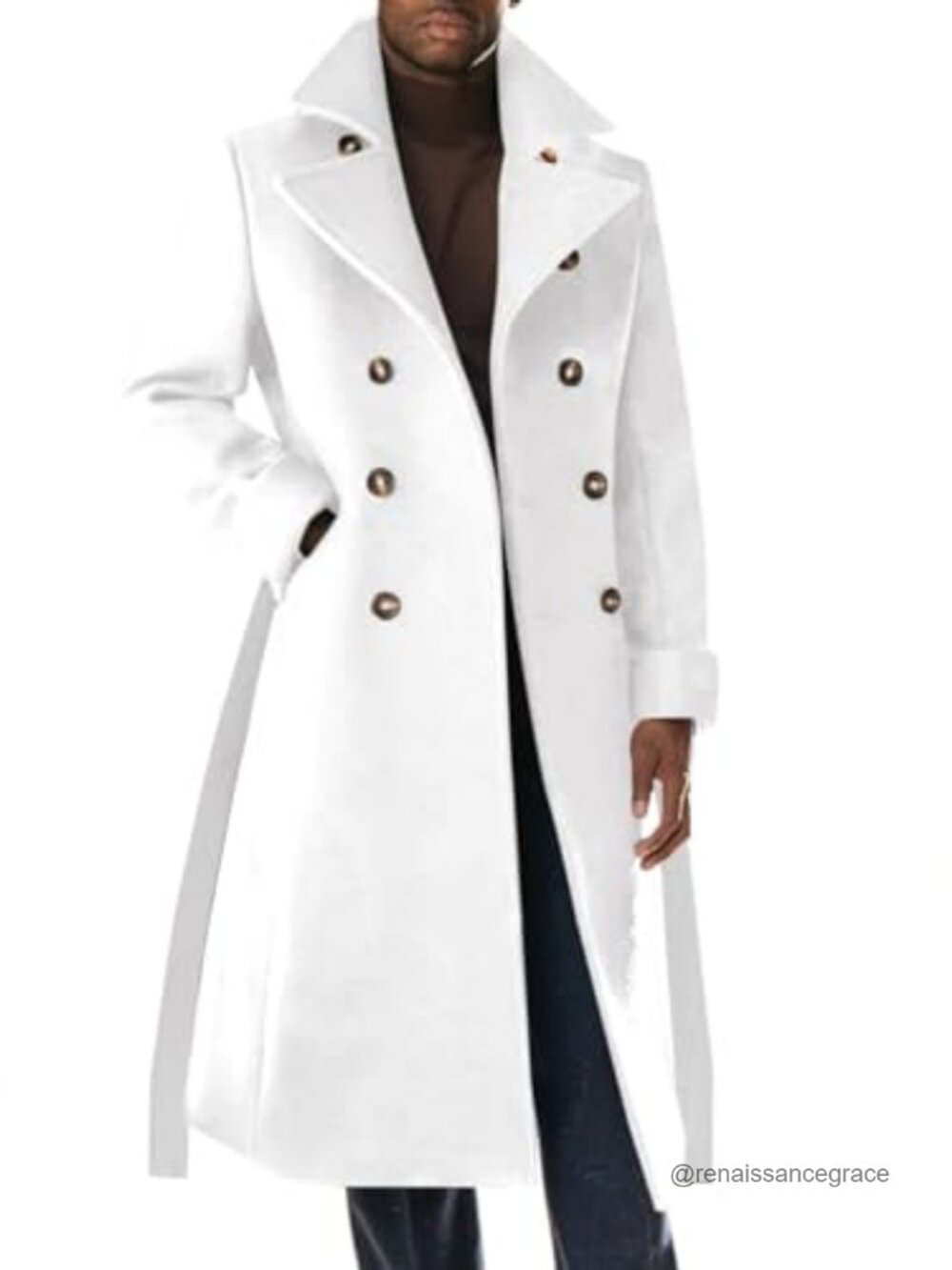 Mens Double Breasted Trench Coat Belted Pea Coat Winter Overcoat